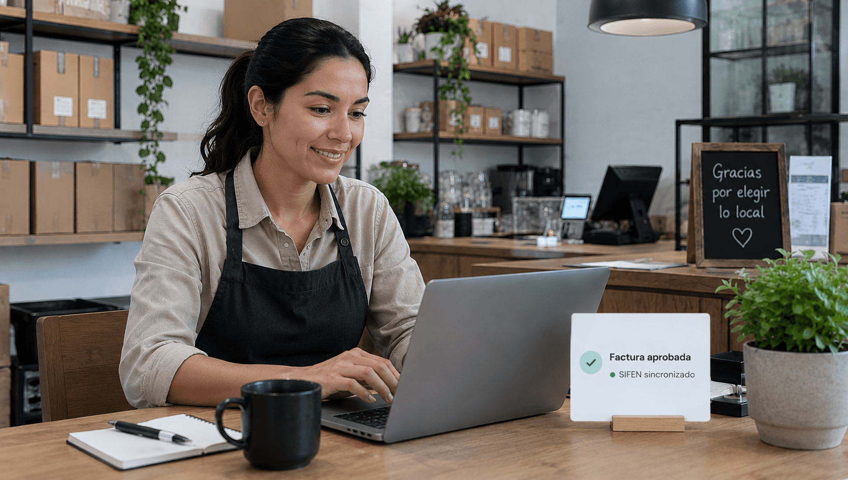 Persona en su comercio facturando electrónicamente con DiFACT